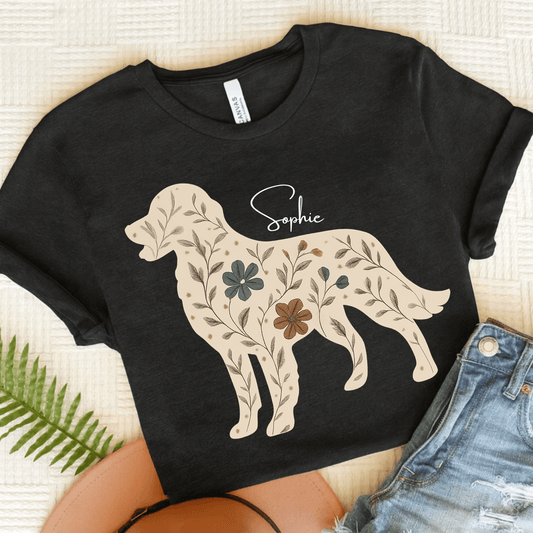 Golden Retriever Floral Silhouette Unisex TShirt Dark Grey Heather