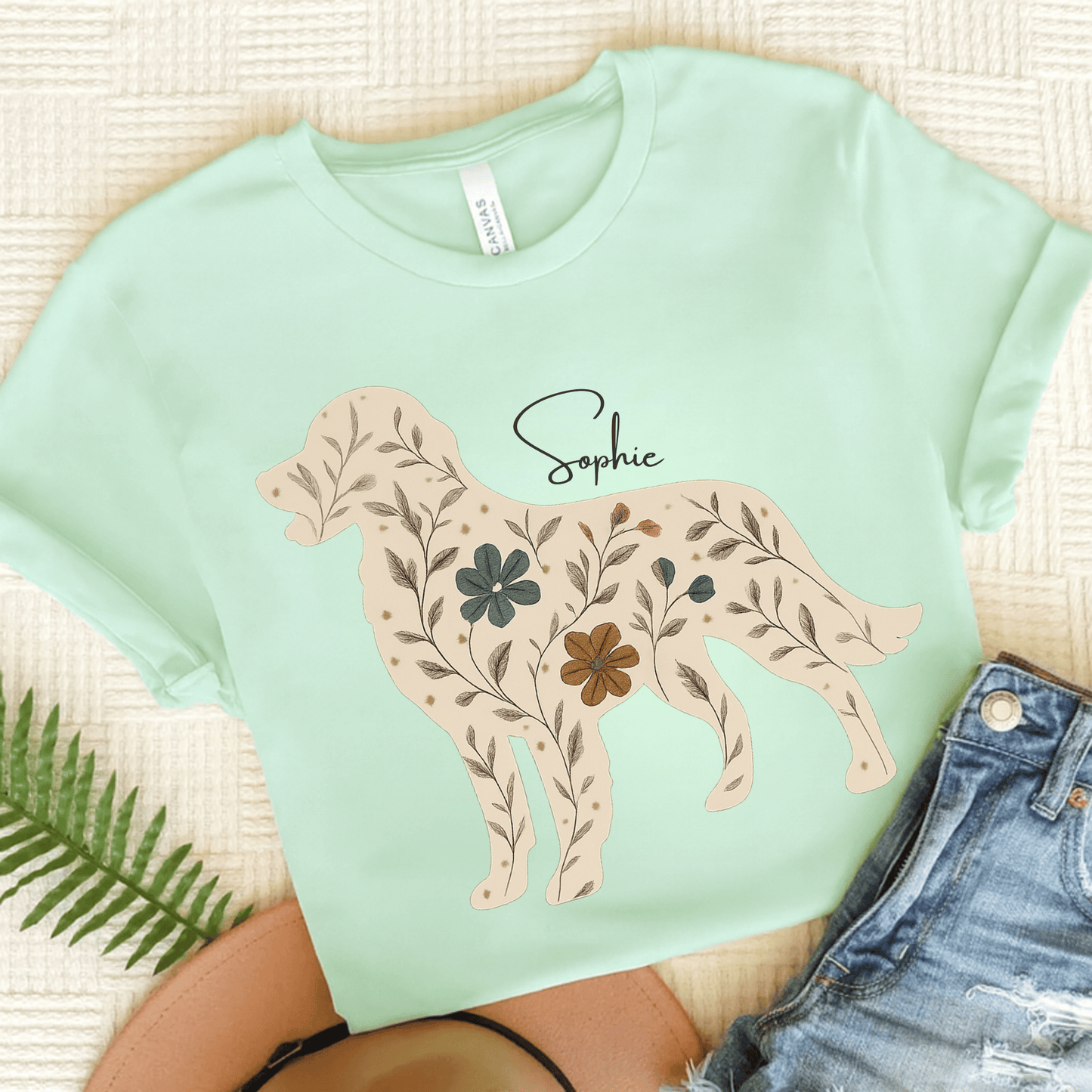 Golden Retriever Floral Silhouette Unisex TShirt Heather Mint