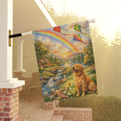 Golden Retriever Fly a Kite Garden Flag