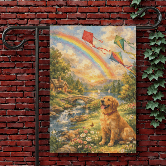 Golden Retriever Fly a Kite Garden Flag 12'' × 18''