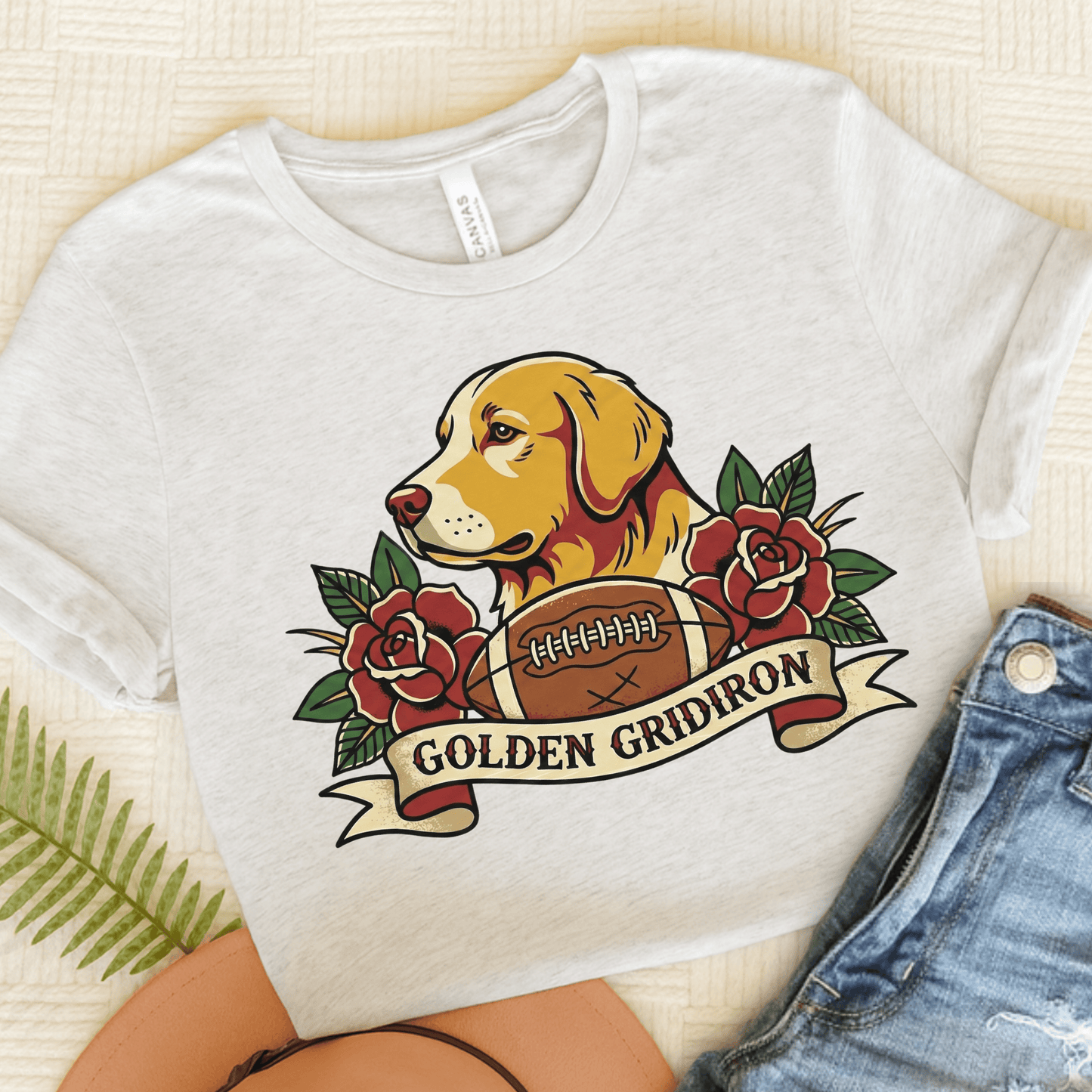 Golden Retriever Football Gridiron Unisex TShirt Ash