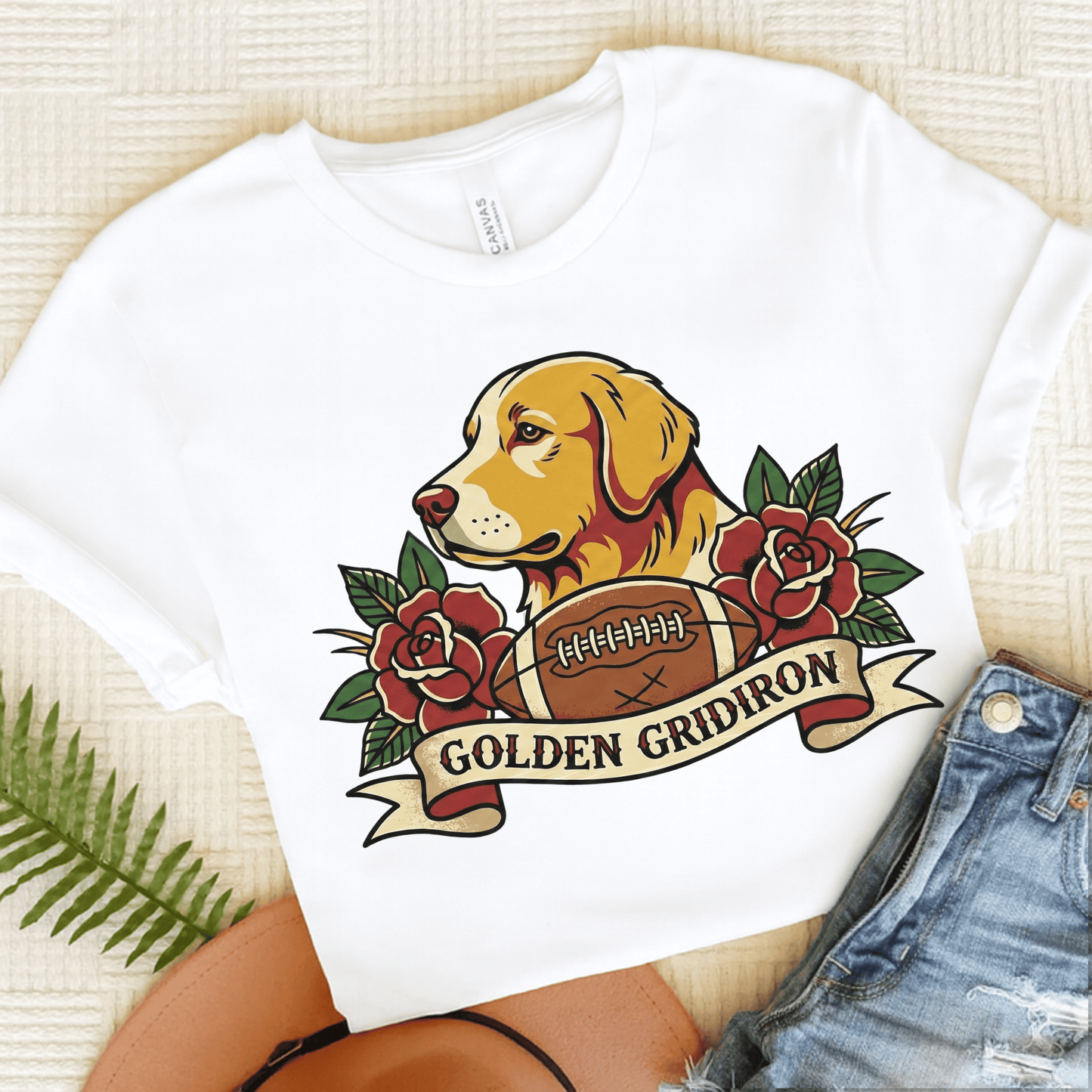 Golden Retriever Football Gridiron Unisex TShirt White