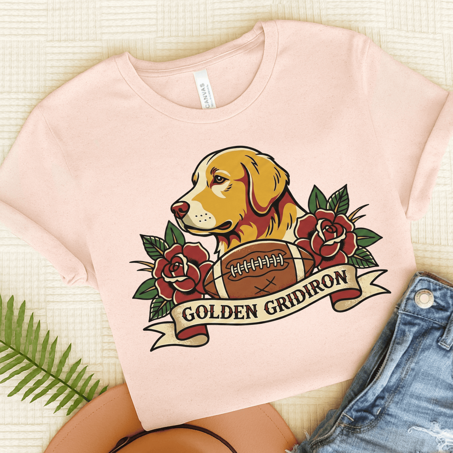 Golden Retriever Football Gridiron Unisex TShirt Soft Pink