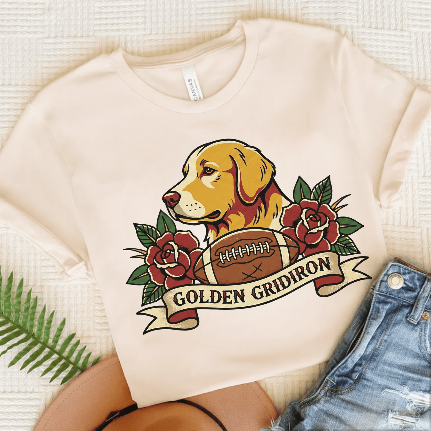 Golden Retriever Football Gridiron Unisex TShirt Natural