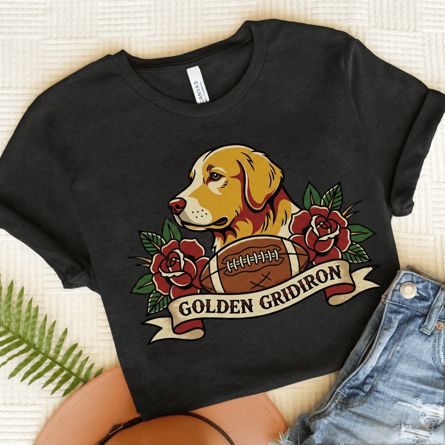 Golden Retriever Football Gridiron Unisex TShirt Dark Grey Heather