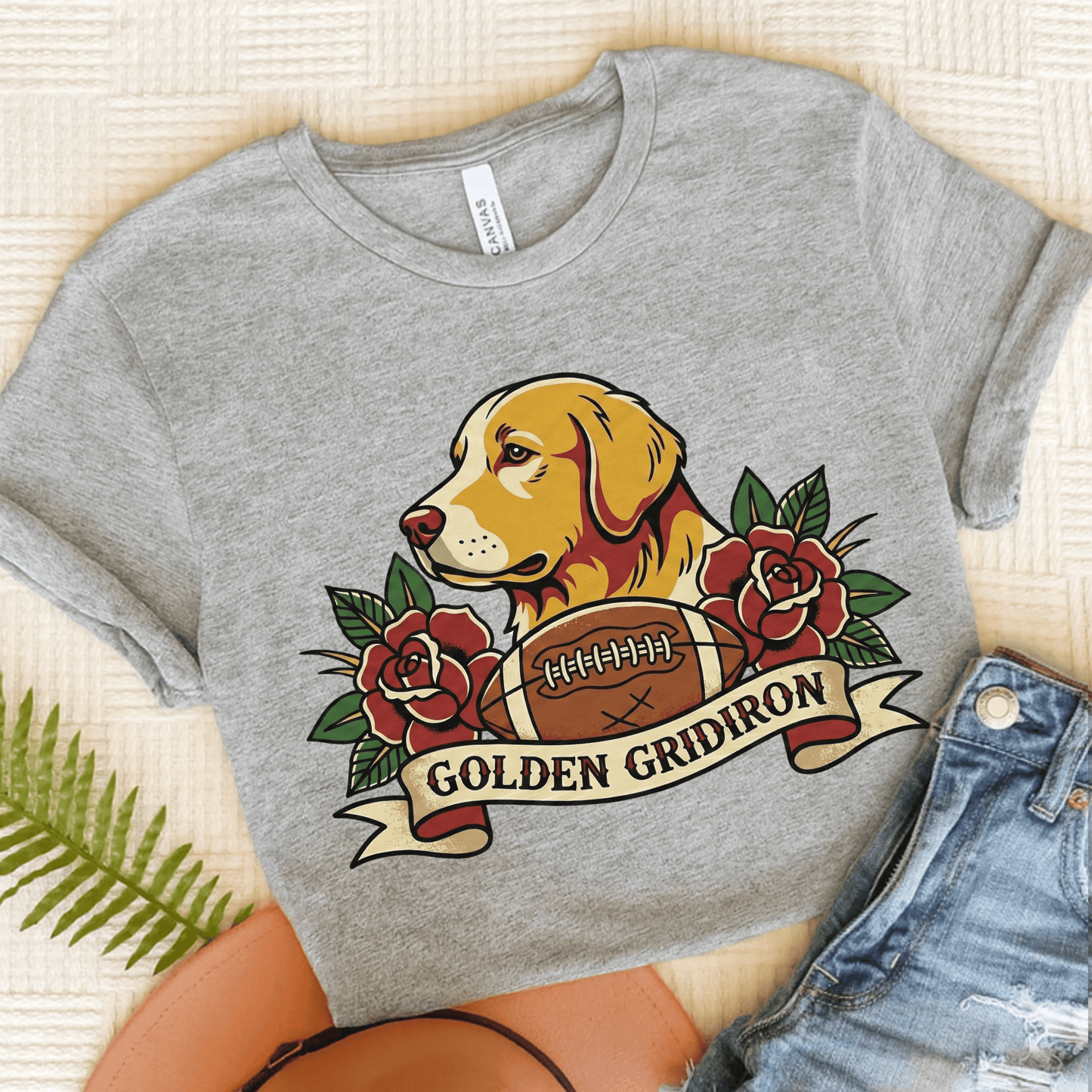 Golden Retriever Football Gridiron Unisex TShirt Athletic Heather
