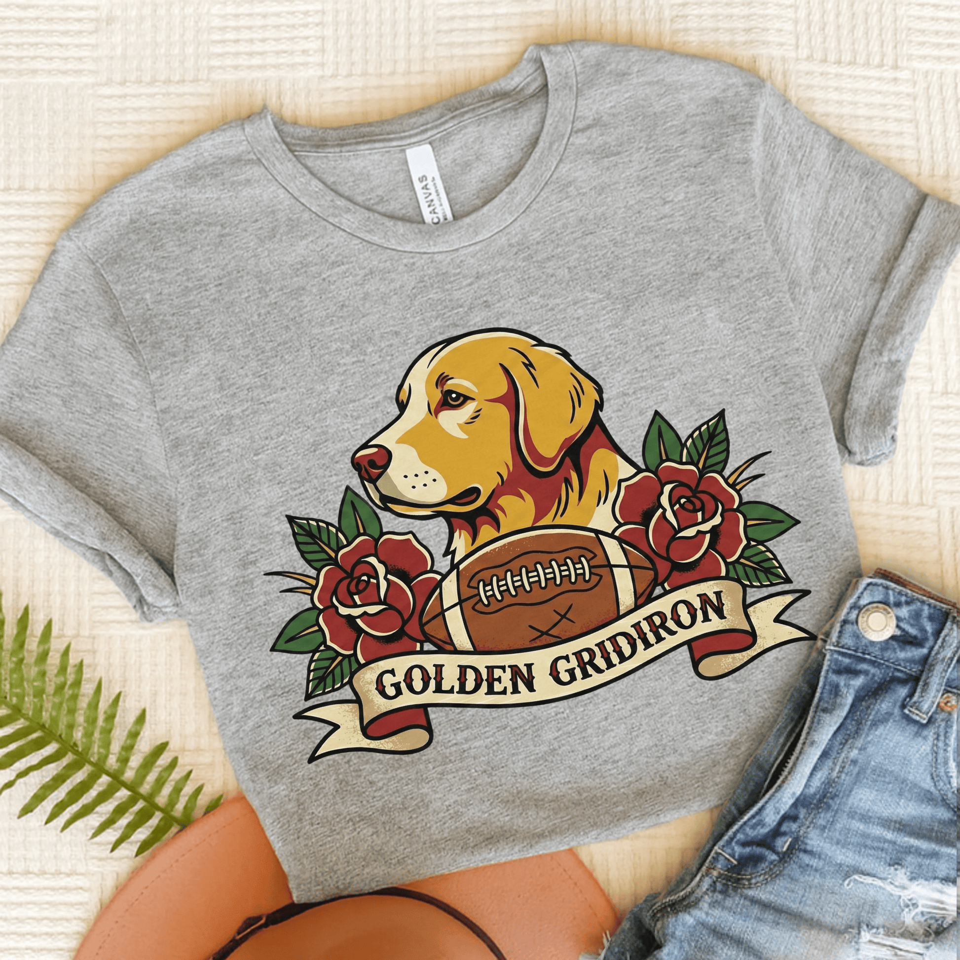 Golden Retriever Football Gridiron Unisex TShirt Athletic Heather