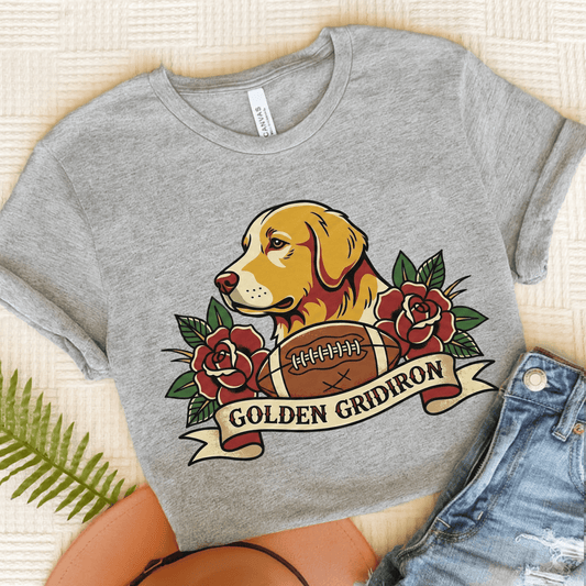 Golden Retriever Football Gridiron Unisex TShirt Athletic Heather