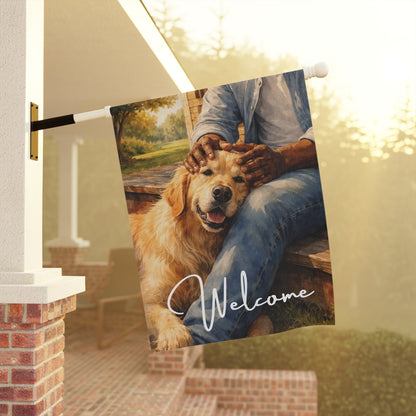 Golden Retriever Front Porch Cuddles Garden Flag