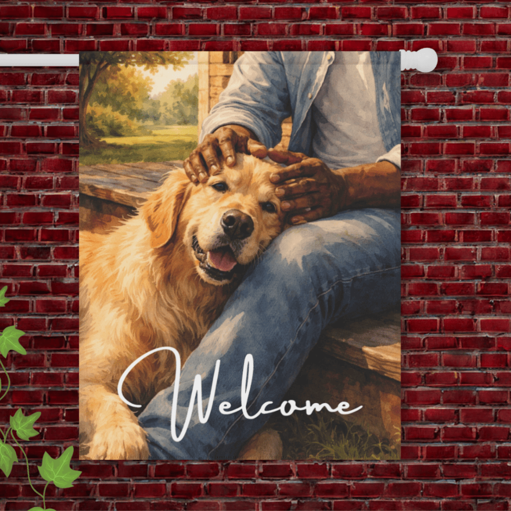 Golden Retriever Front Porch Cuddles Garden Flag 24.5'' × 32''