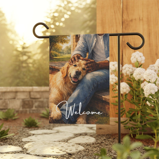 Golden Retriever Front Porch Cuddles Garden Flag