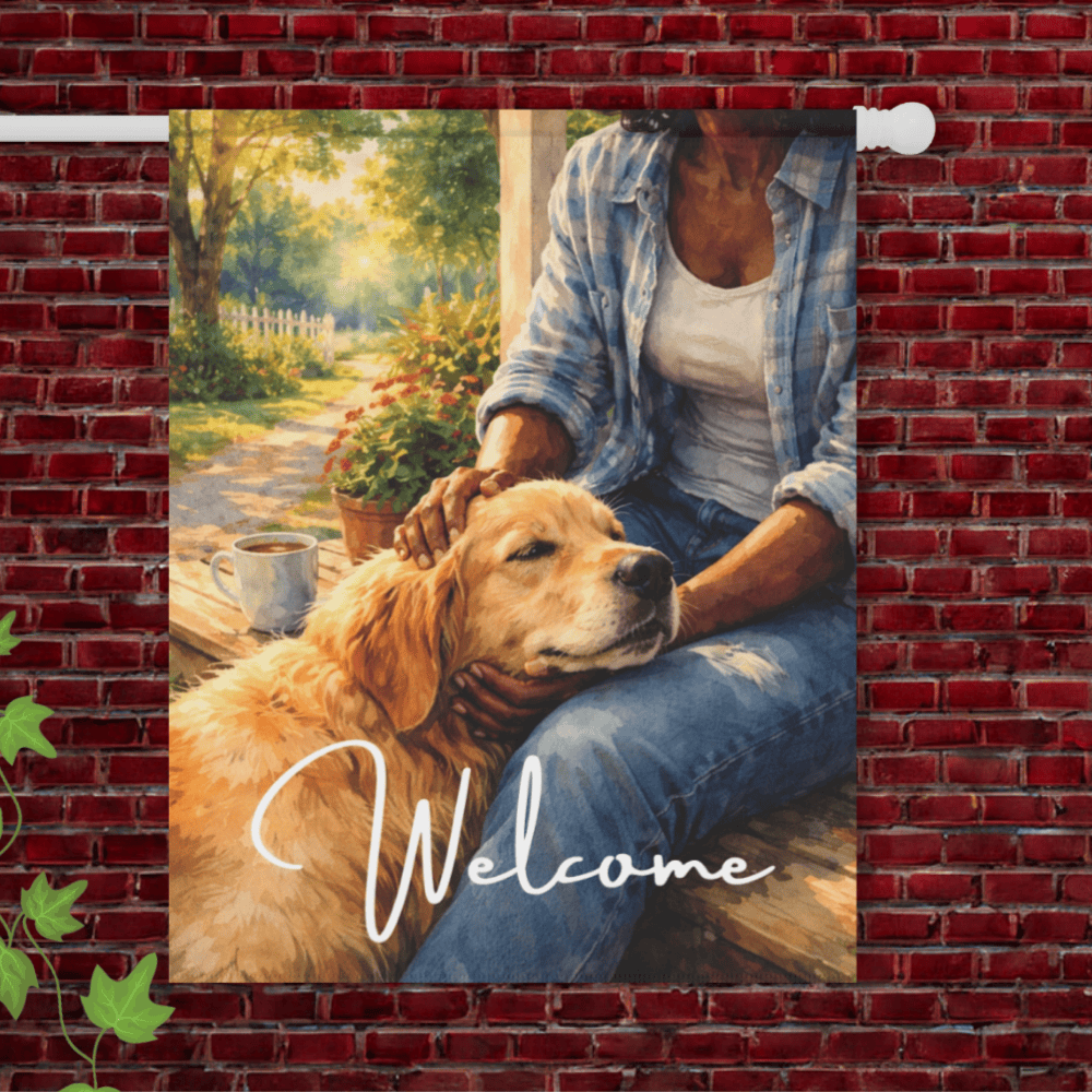 Golden Retriever Front Porch Mom Cuddles Garden Flag 24.5'' × 32''