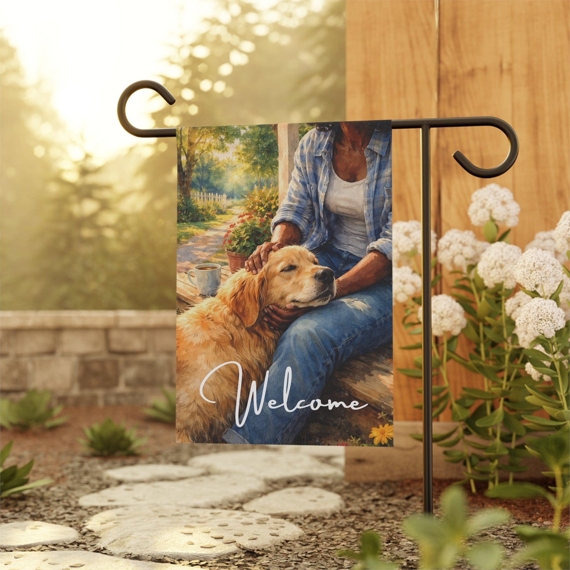 Golden Retriever Front Porch Mom Cuddles Garden Flag
