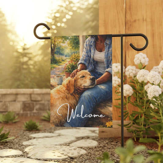 Golden Retriever Front Porch Mom Cuddles Garden Flag
