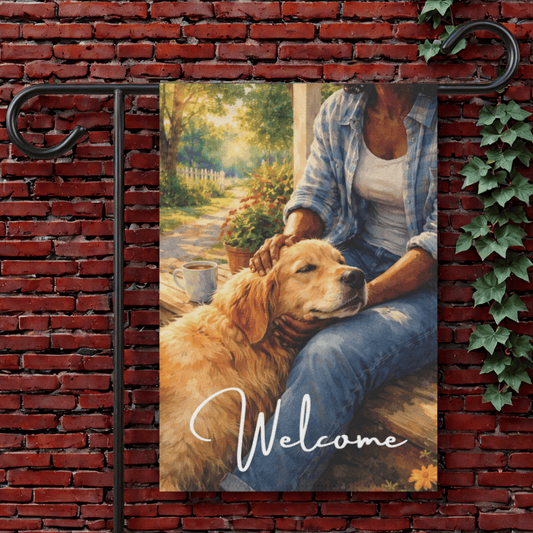 Golden Retriever Front Porch Mom Cuddles Garden Flag 12'' × 18''