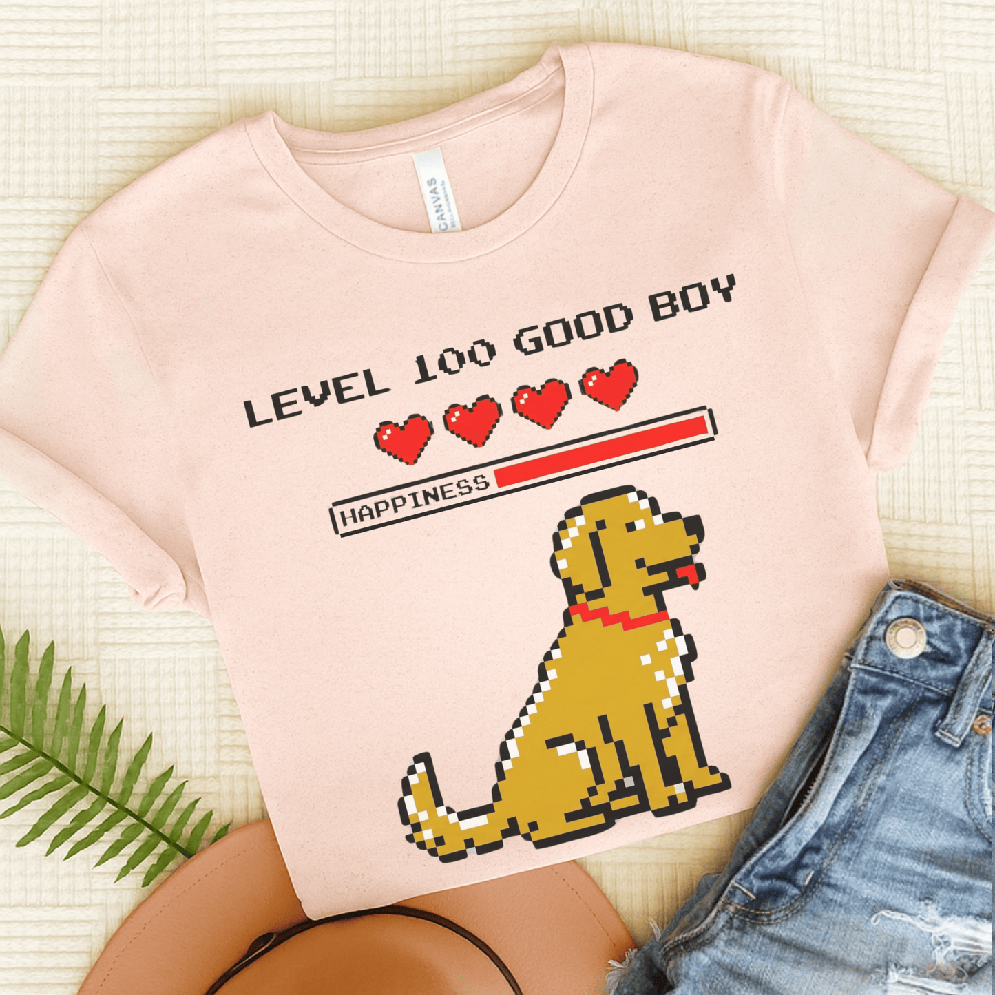 Golden Retriever Gamer Heart Unisex Tshirt Soft Pink