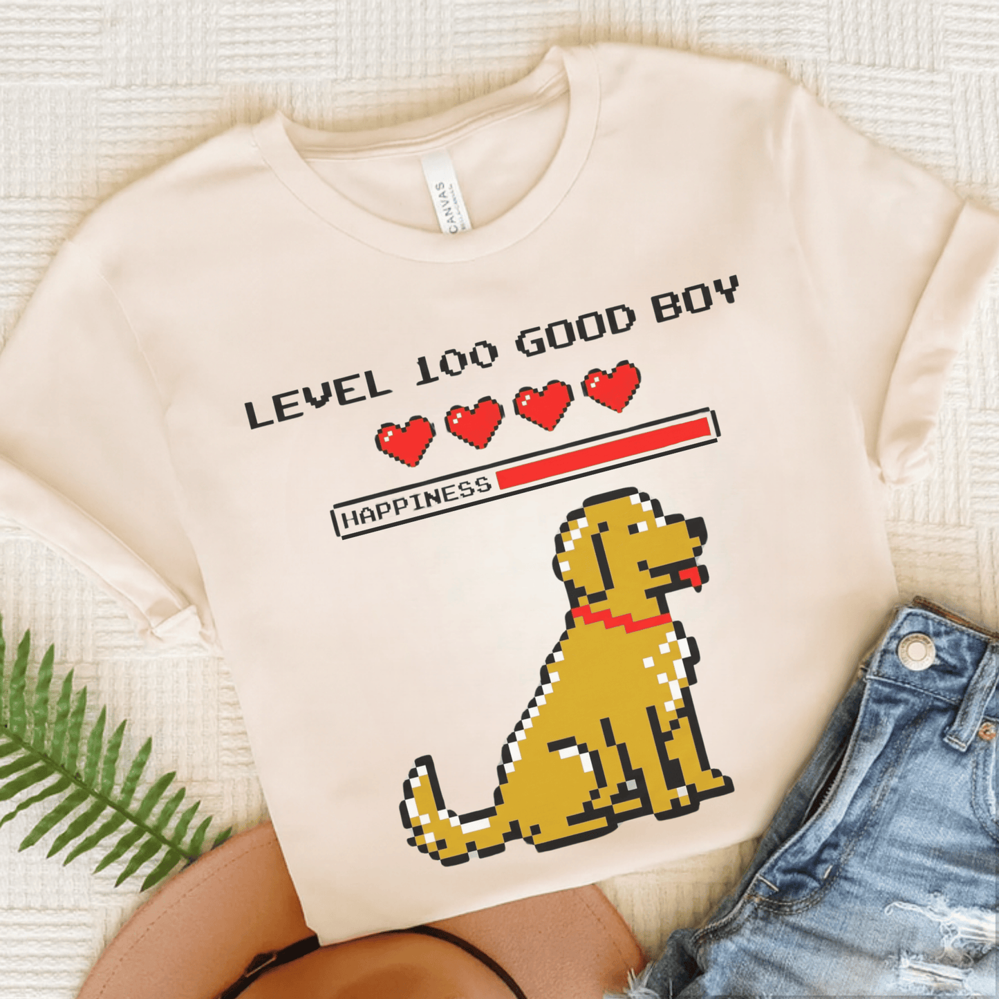 Golden Retriever Gamer Heart Unisex Tshirt Natural