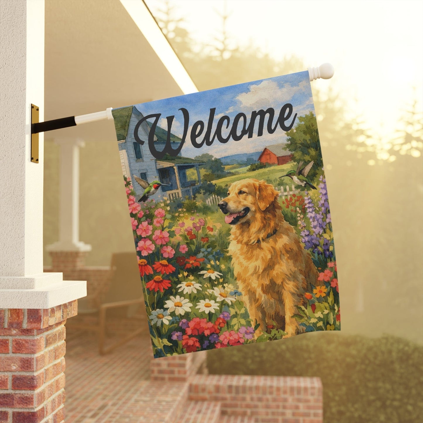 Golden Retriever Garden Hummingbirds Yard Flag