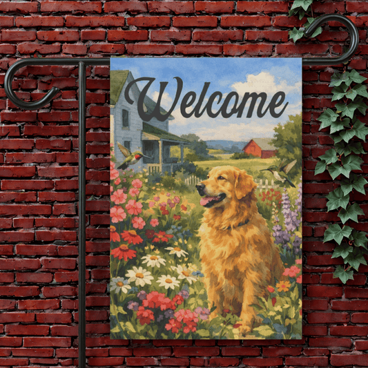 Golden Retriever Garden Hummingbirds Yard Flag 12'' × 18''