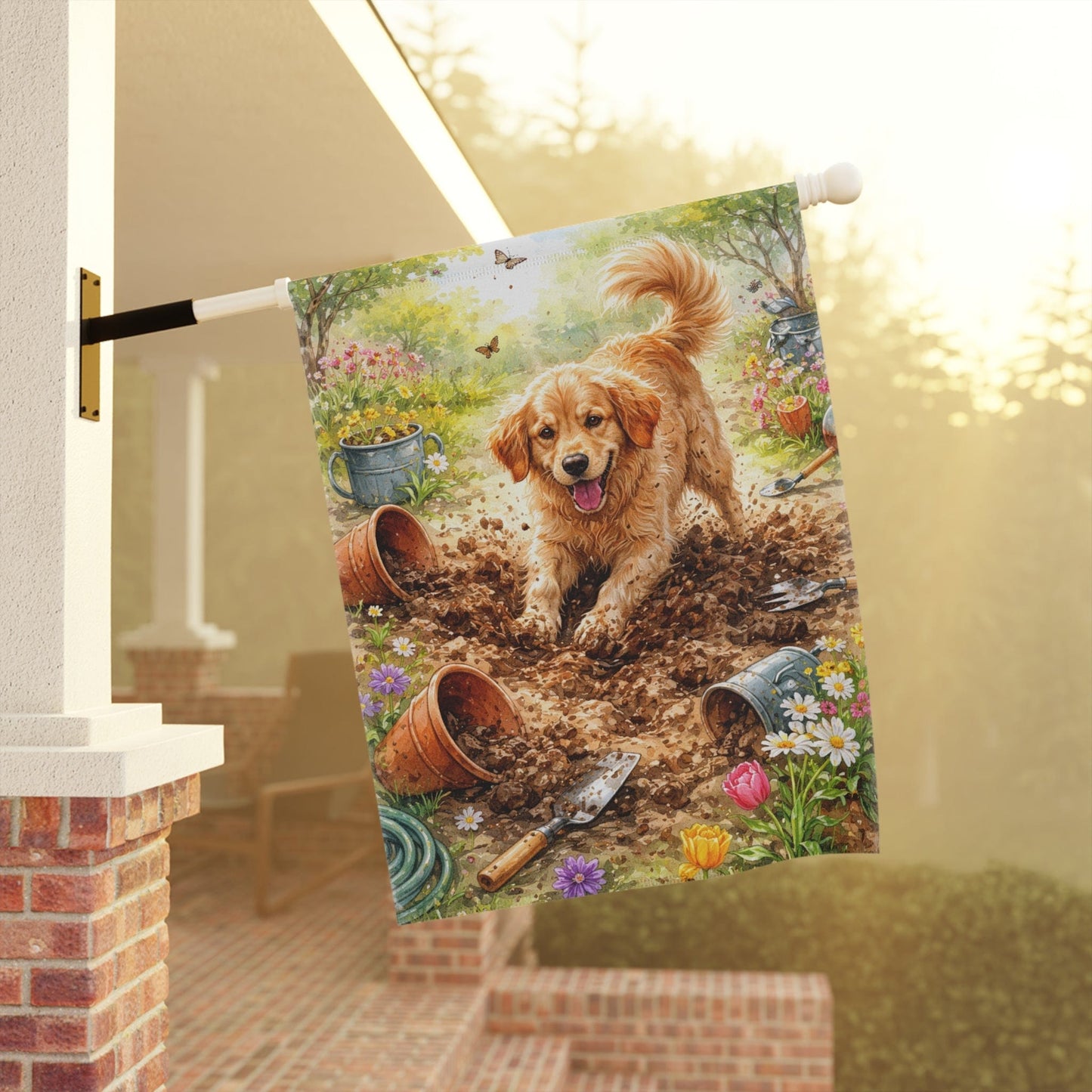 Golden Retriever Gardening Helper Garden Flag