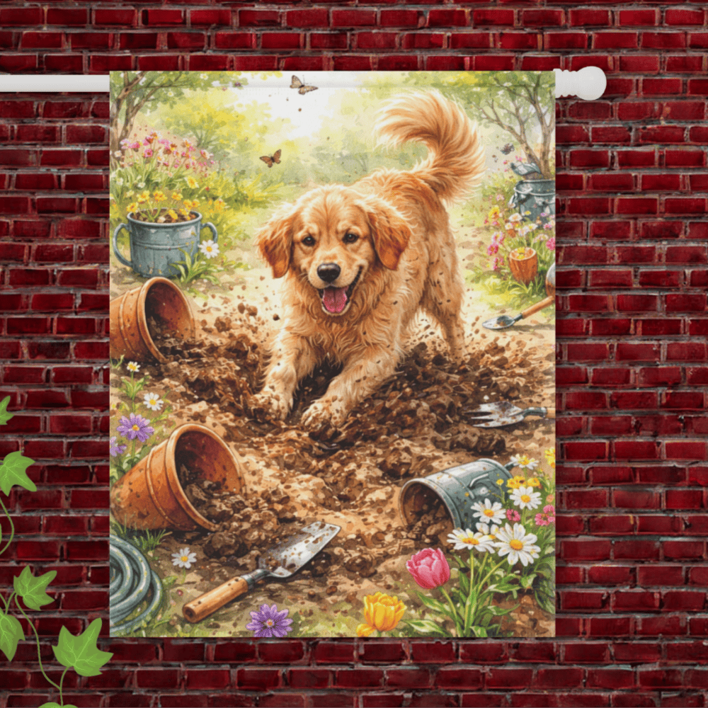 Golden Retriever Gardening Helper Garden Flag 24.5'' × 32''