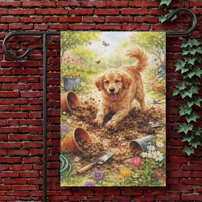 Golden Retriever Gardening Helper Garden Flag 12'' × 18''