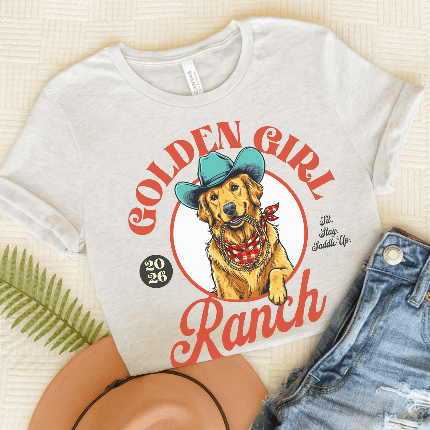 Golden Retriever Girl Ranch Unisex Tshirt Ash