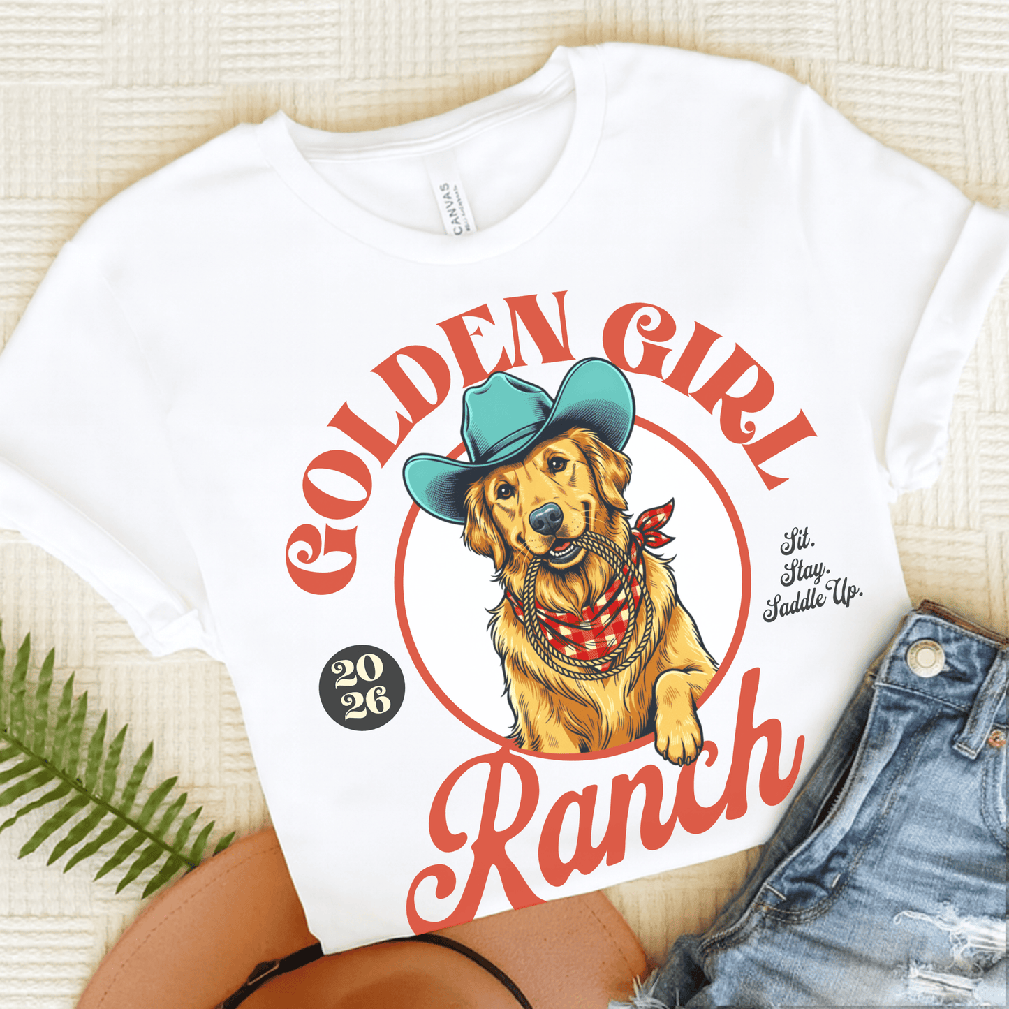 Golden Retriever Girl Ranch Unisex Tshirt White