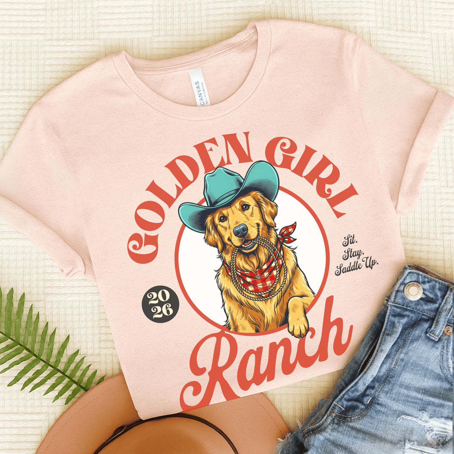 Golden Retriever Girl Ranch Unisex Tshirt Soft Pink