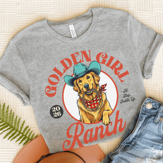 Golden Retriever Girl Ranch Unisex Tshirt Athletic Heather