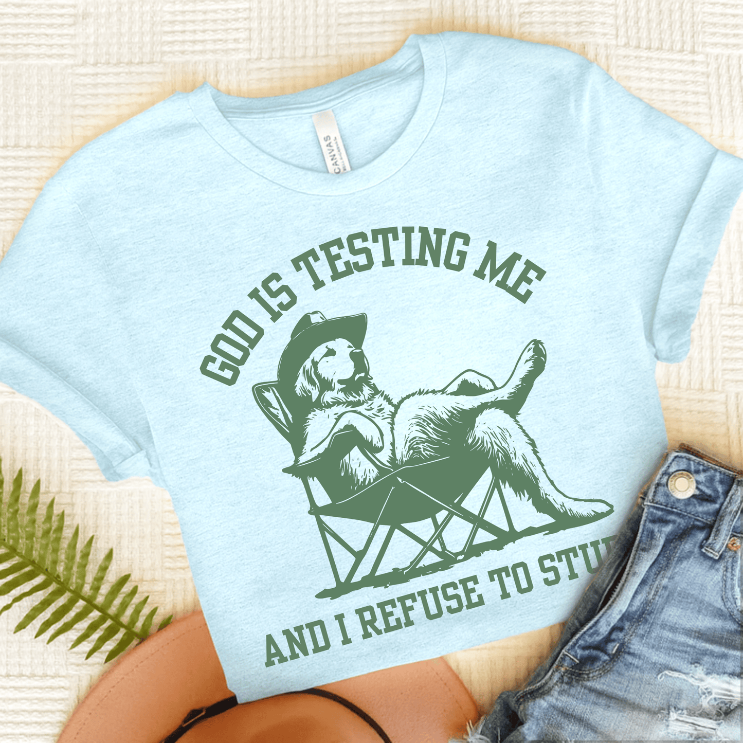 Golden Retriever God is Testing Unisex Tshirt Heather Ice Blue