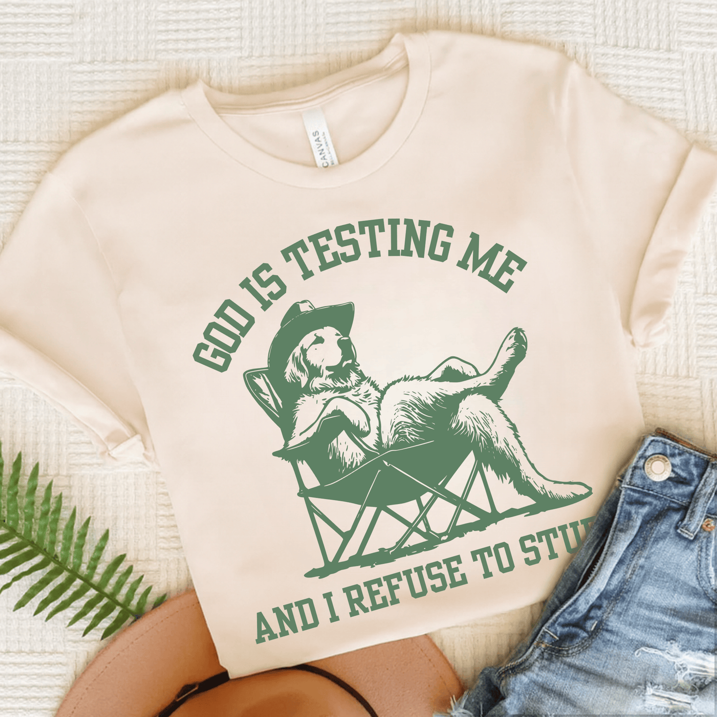 Golden Retriever God is Testing Unisex Tshirt Natural