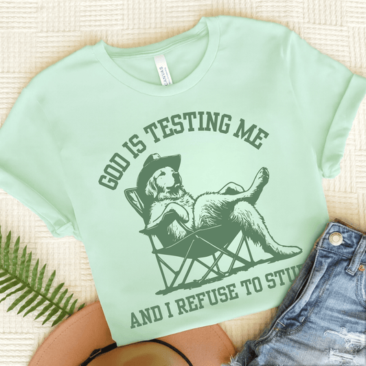 Golden Retriever God is Testing Unisex Tshirt Heather Mint