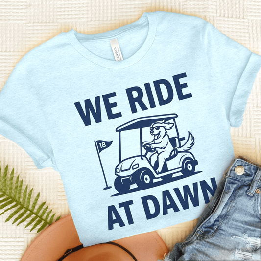 Golden Retriever Golf Cart Unisex TShirt Heather Ice Blue
