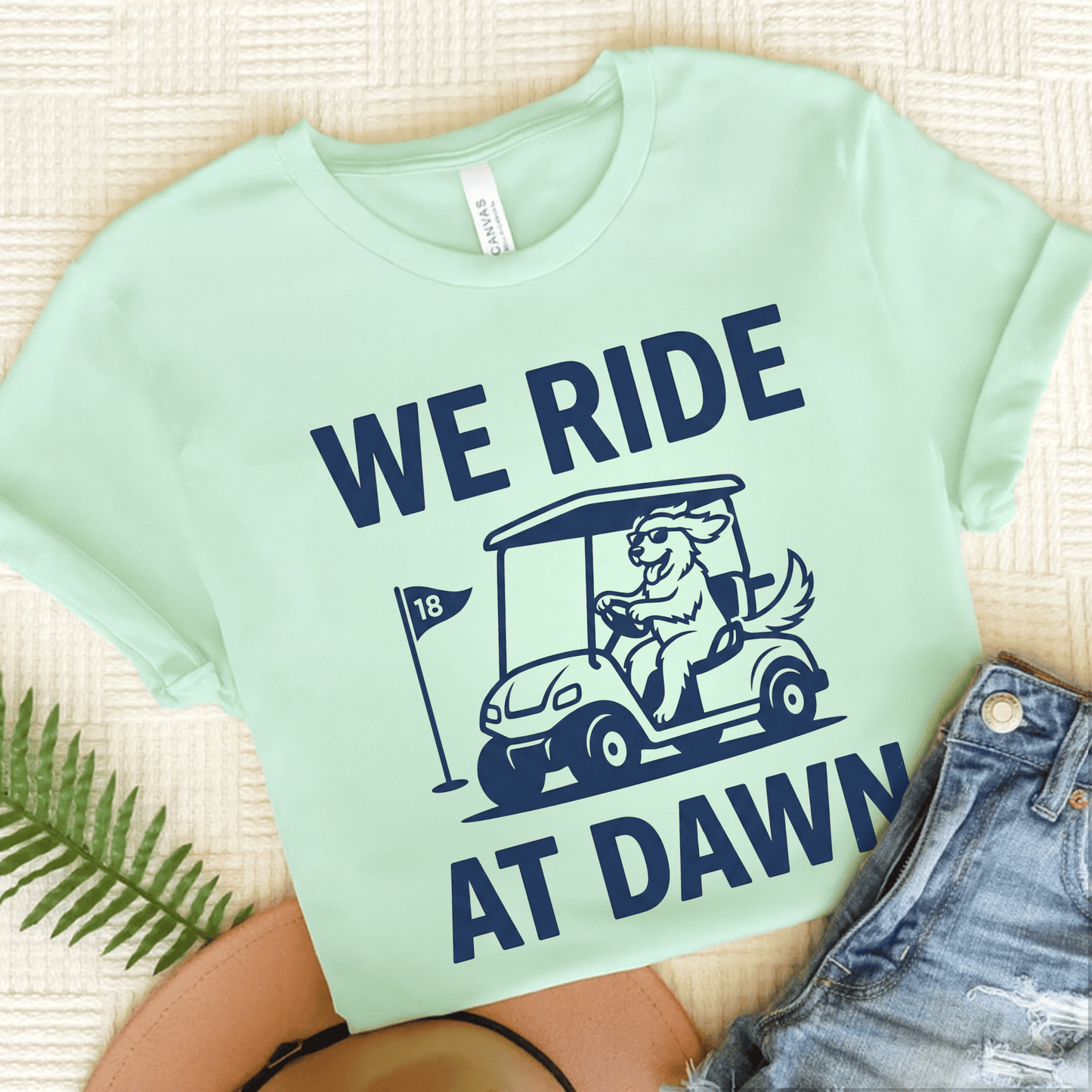 Golden Retriever Golf Cart Unisex TShirt Heather Mint
