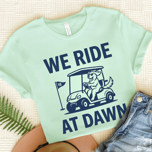 Golden Retriever Golf Cart Unisex TShirt Heather Mint