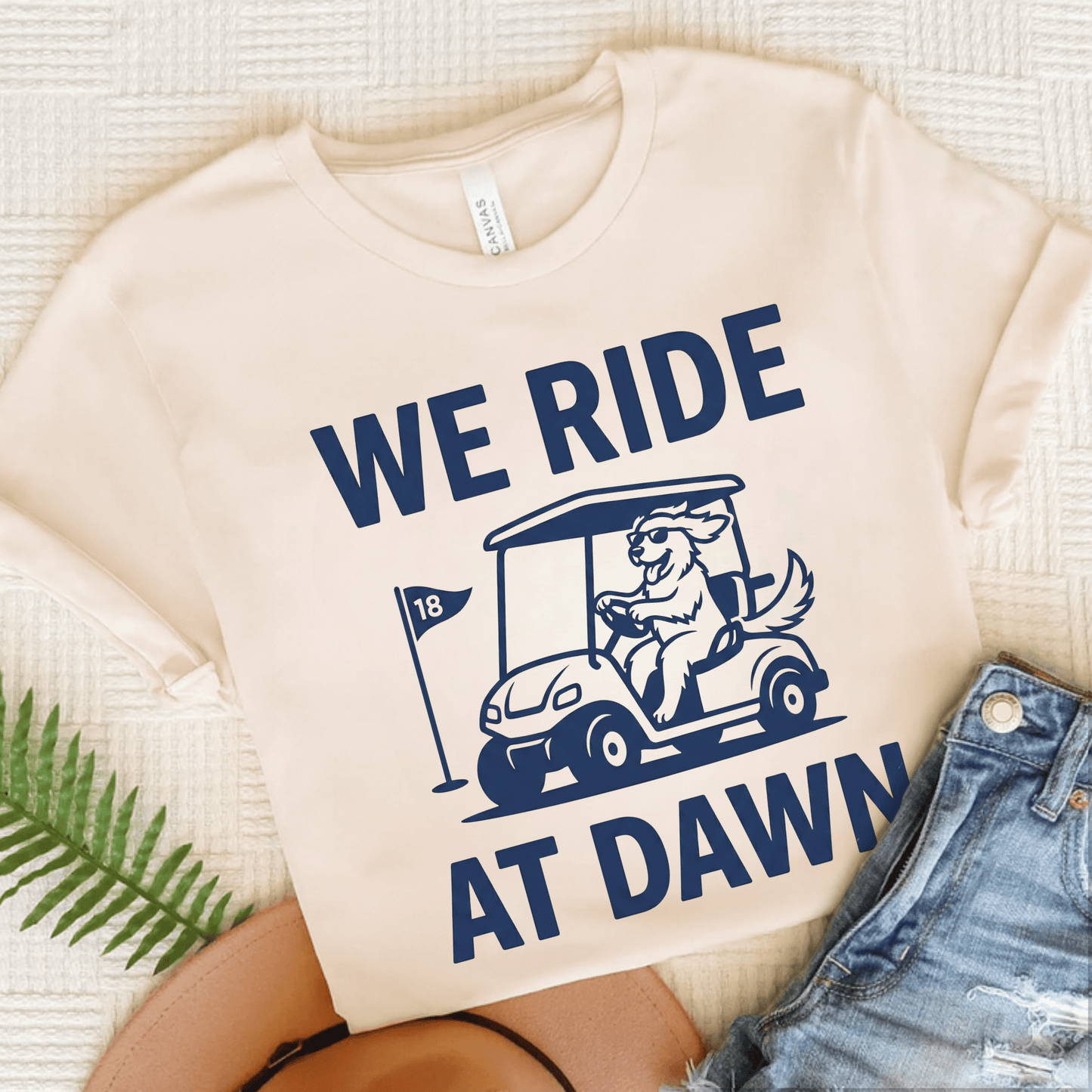 Golden Retriever Golf Cart Unisex TShirt Natural