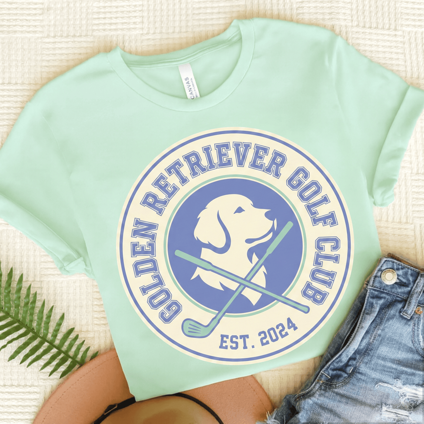 Golden Retriever Golf Club Unisex TShirt Heather Mint