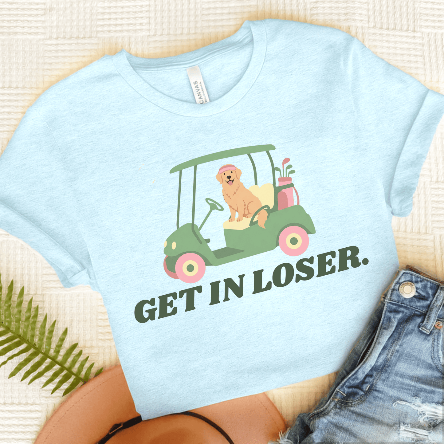 Golden Retriever Golf Get In Loser Unisex TShirt Heather Ice Blue
