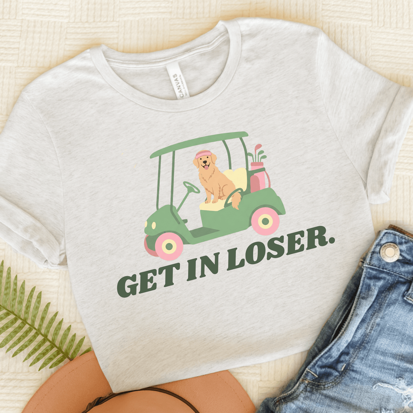 Golden Retriever Golf Get In Loser Unisex TShirt Ash