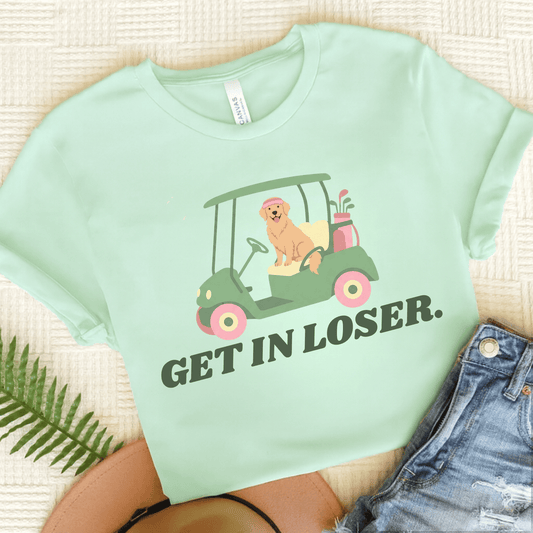 Golden Retriever Golf Get In Loser Unisex TShirt Heather Mint