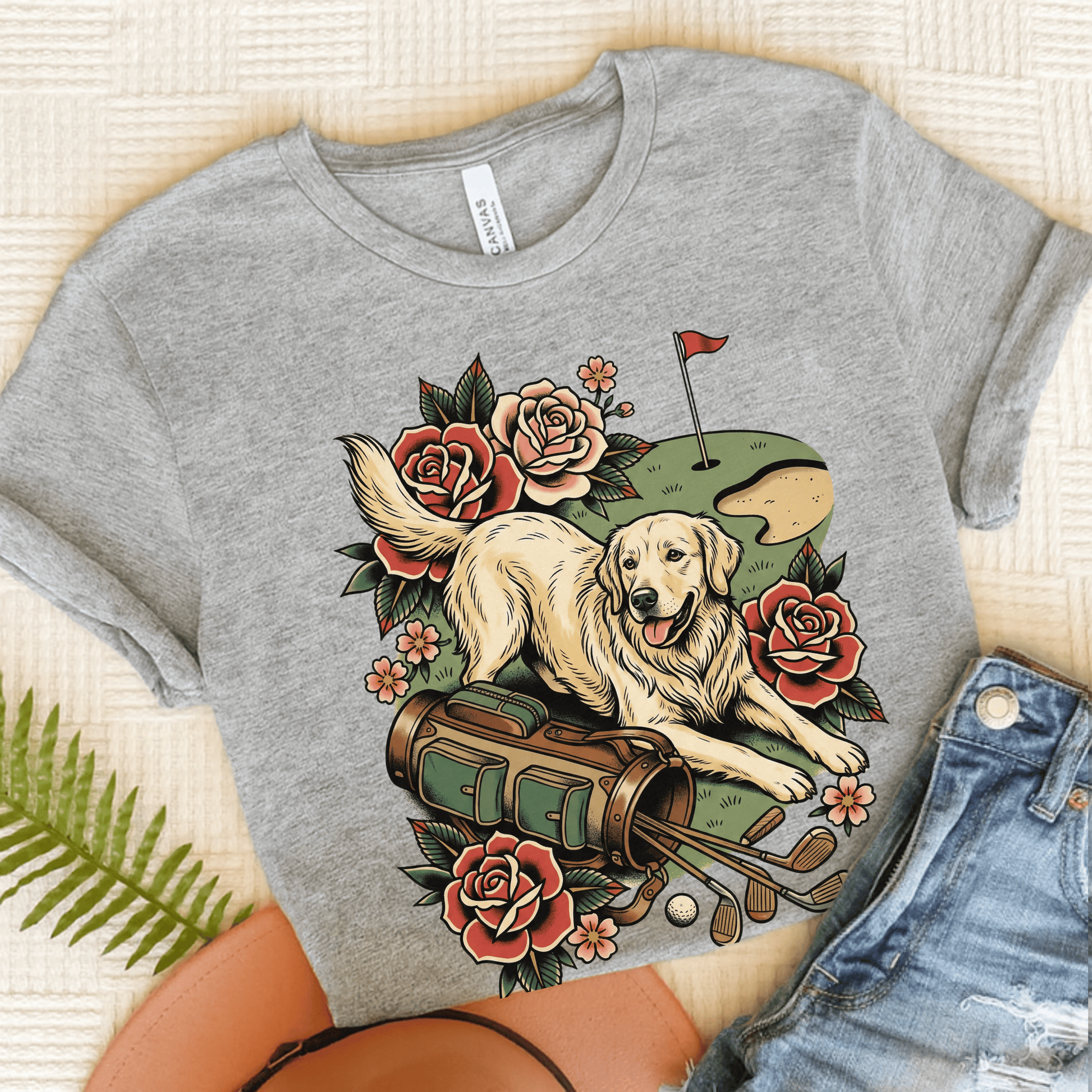 Golden Retriever Golfer Grip It Unisex TShirt Athletic Heather