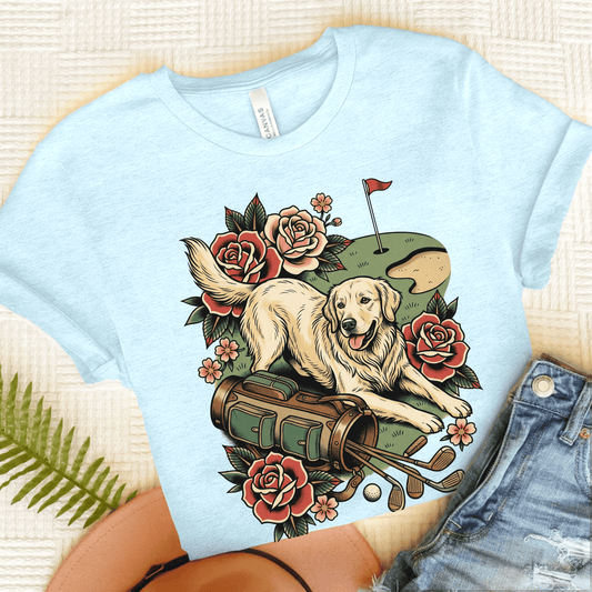 Golden Retriever Golfer Grip It Unisex TShirt Heather Ice Blue