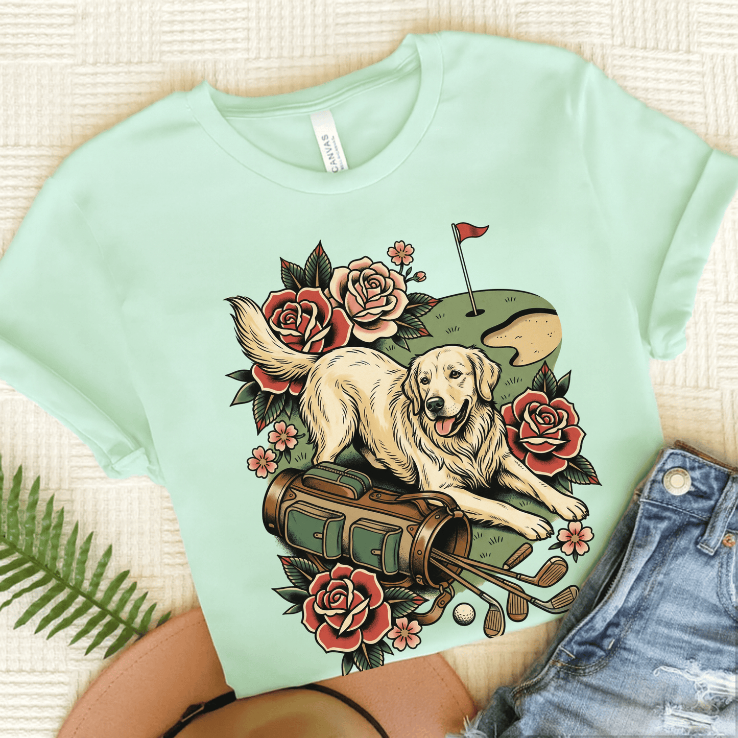 Golden Retriever Golfer Grip It Unisex TShirt Heather Mint