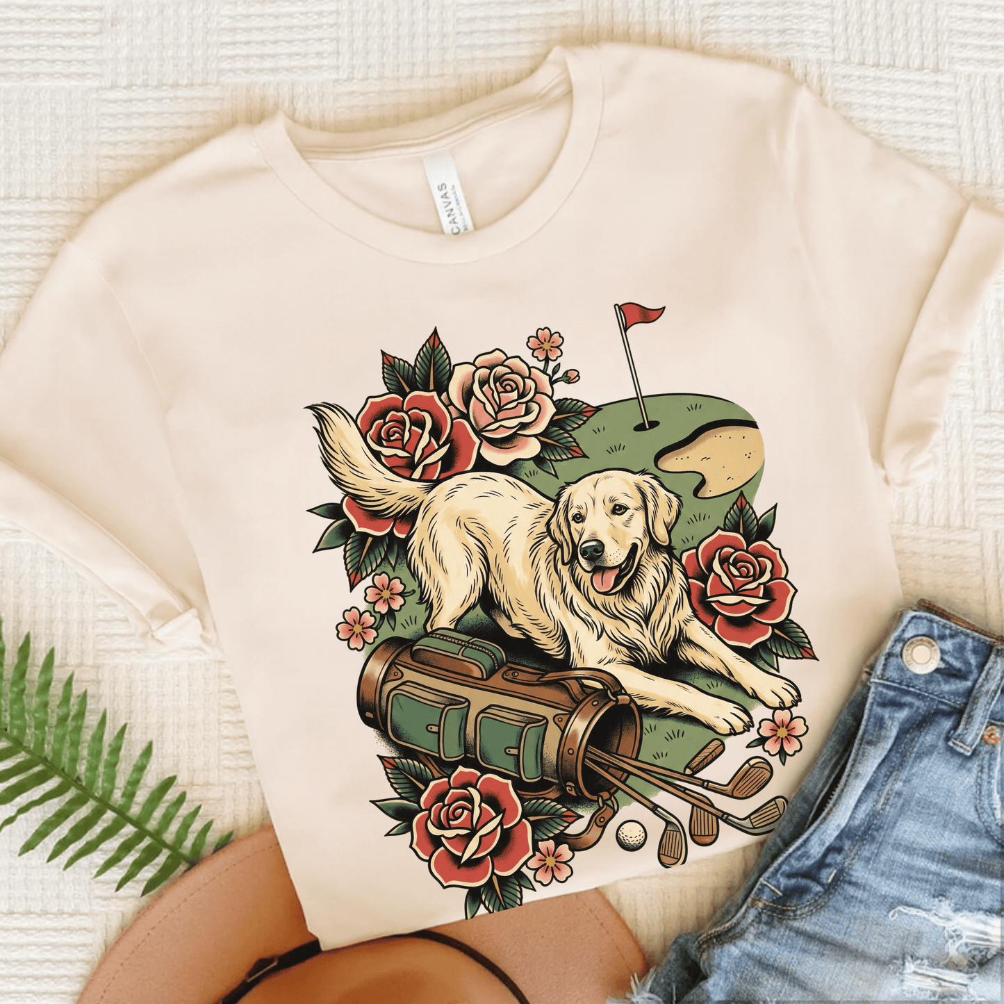 Golden Retriever Golfer Grip It Unisex TShirt Natural
