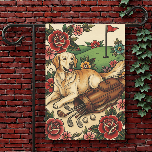 Golden Retriever Golfing Dog Yard Flag 12'' × 18''