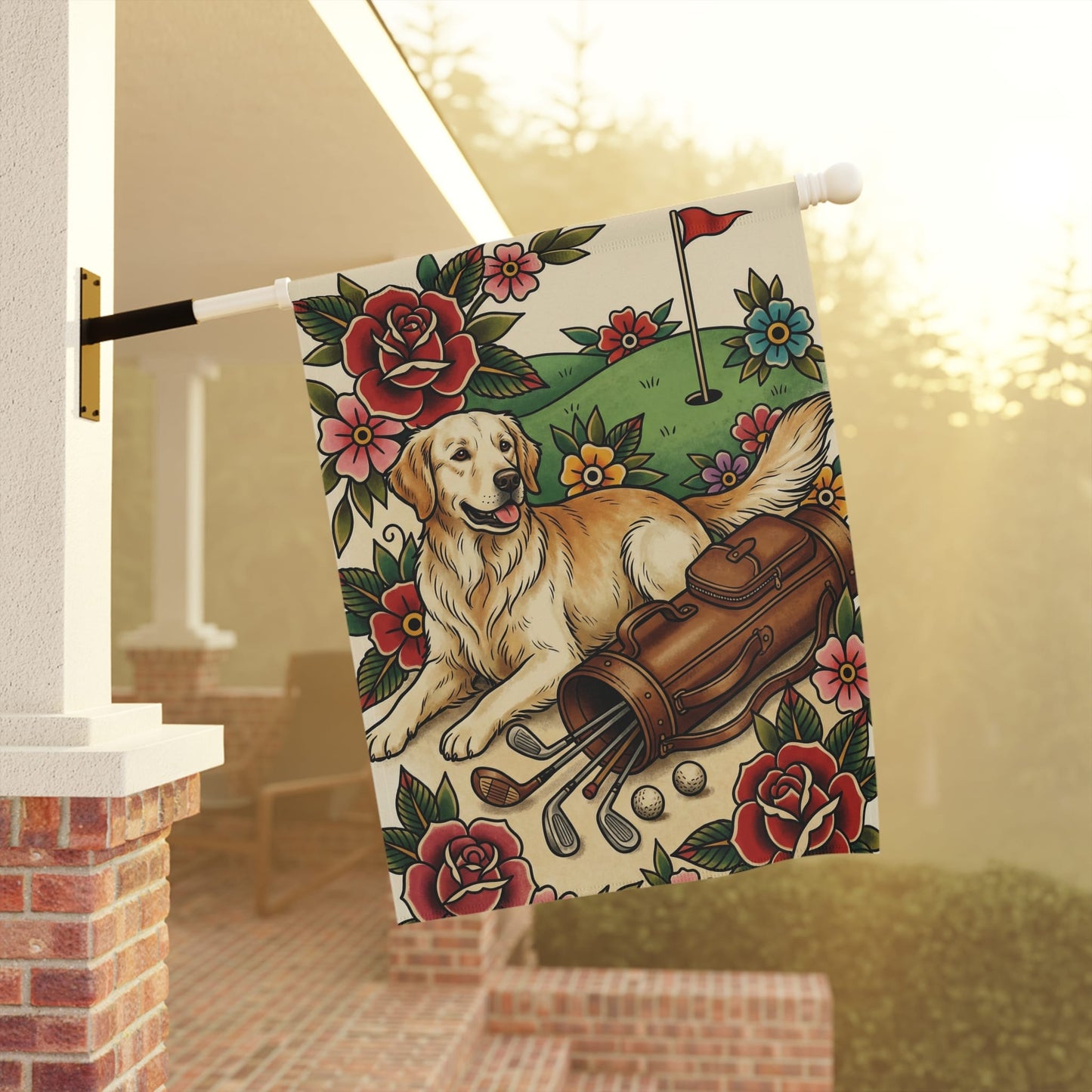 Golden Retriever Golfing Dog Yard Flag