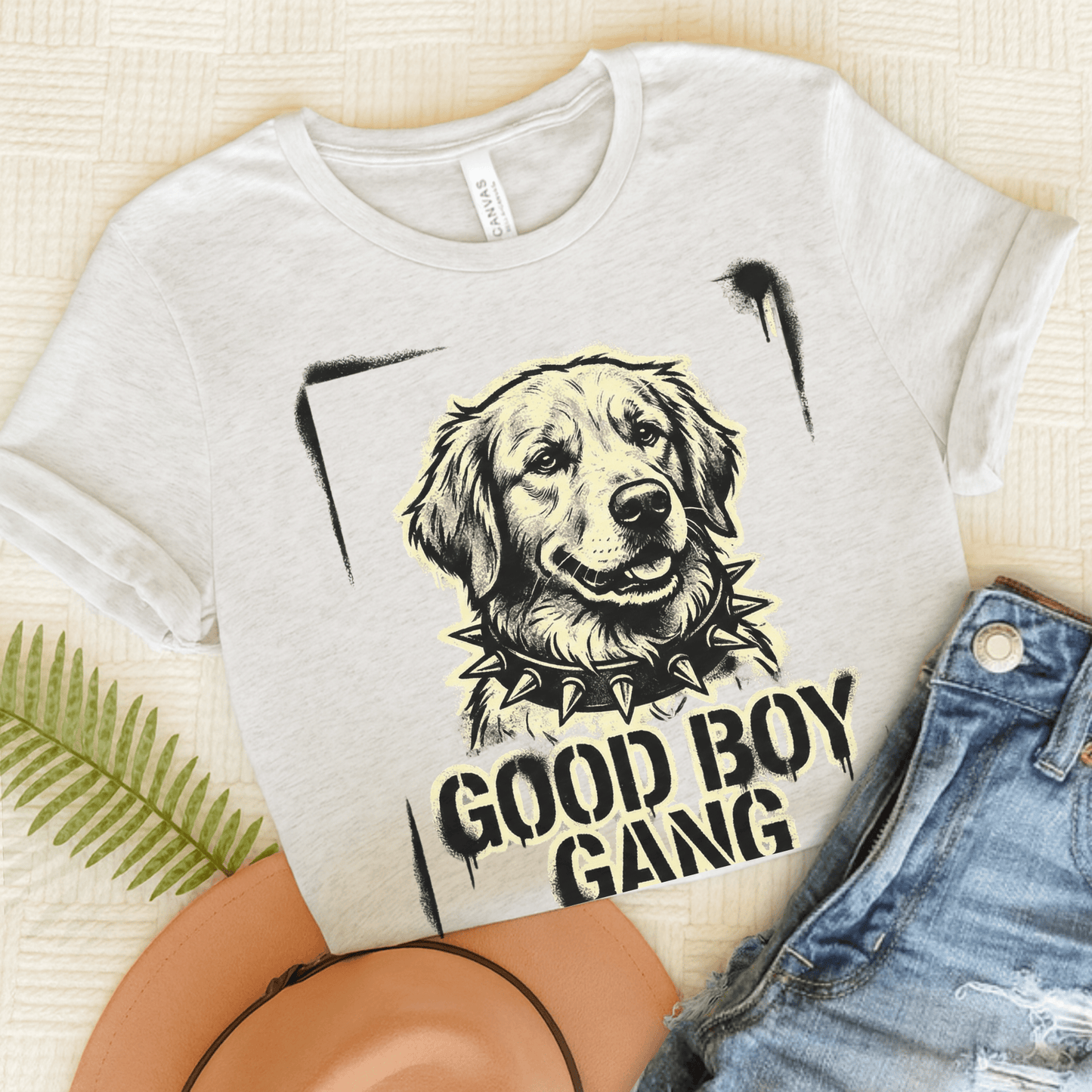 Golden Retriever Good Boy Gang Unisex Tshirt Ash