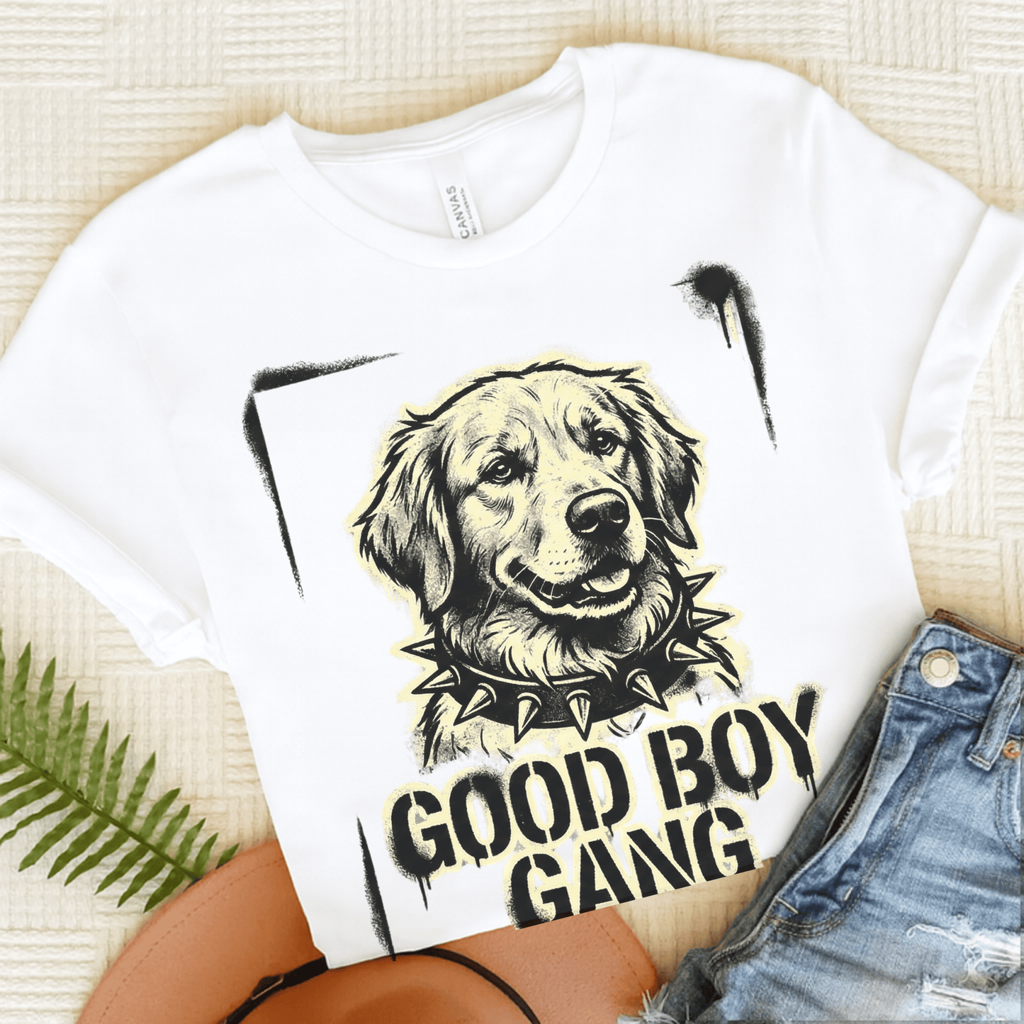 Golden Retriever Good Boy Gang Unisex Tshirt White