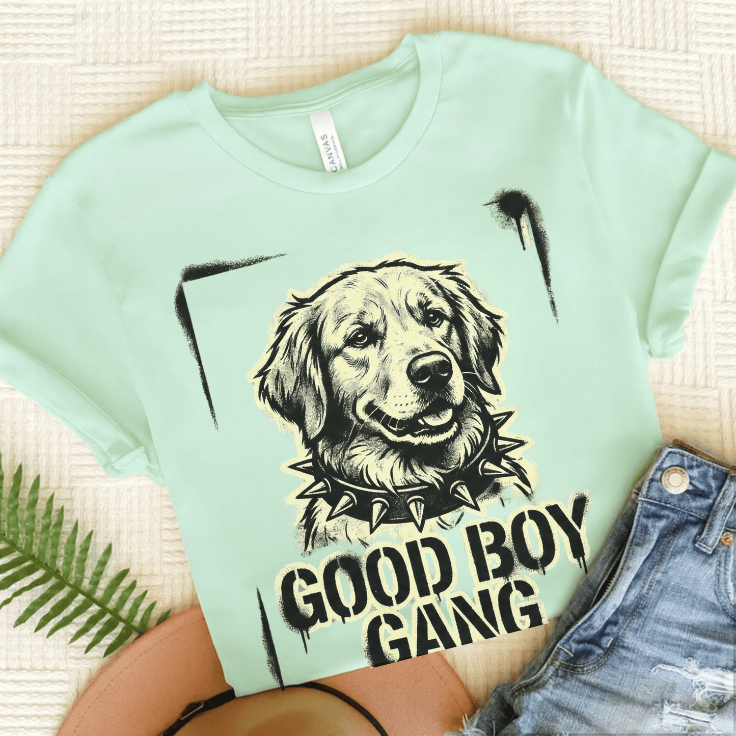 Golden Retriever Good Boy Gang Unisex Tshirt Heather Mint